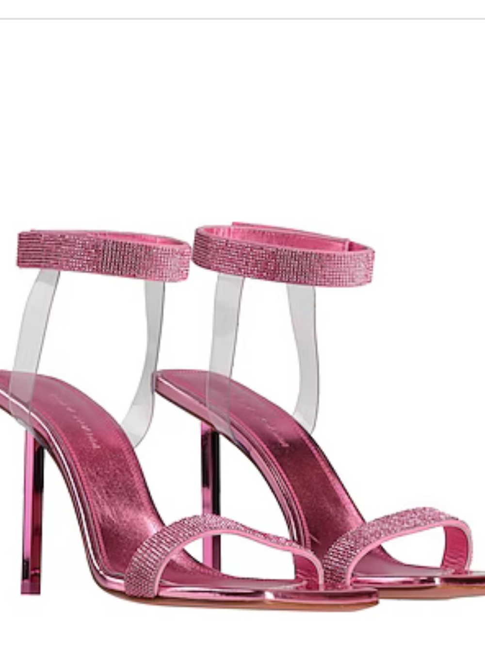 AMINA MUADDI Pink Rhinestone Ankle-Strap High Heel Sandals